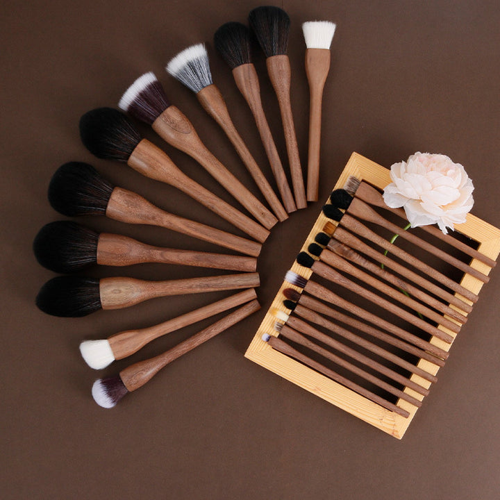 ✨ H Set Vintage Black Walnut Makeup Brush Set — 24-Piece Luxury Kit 💄🌿