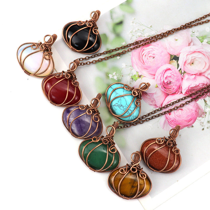 Carnelian Amethyst Halloween Pumpkin Lamp Pendant Necklace
