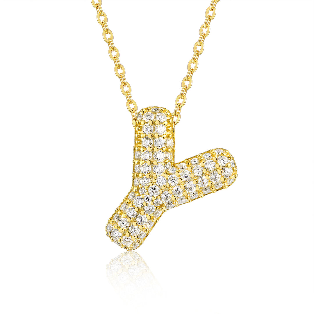 ✨ S925 Gold-Plated Bubble Letter Y Moissanite Pendant Necklace ✨.