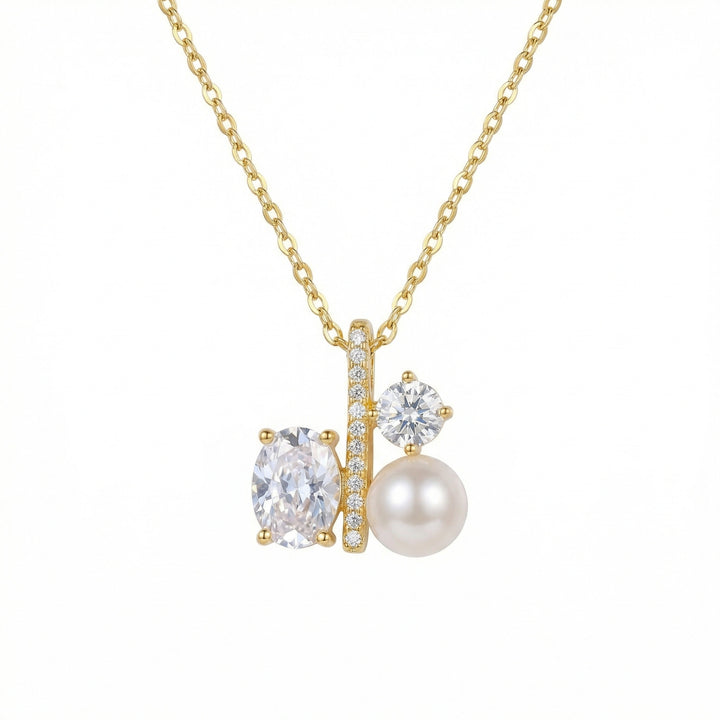 ✨ 925 Sterling Silver Elegant Asymmetrical Pendant Necklace with Pearl & Gemstones ✨