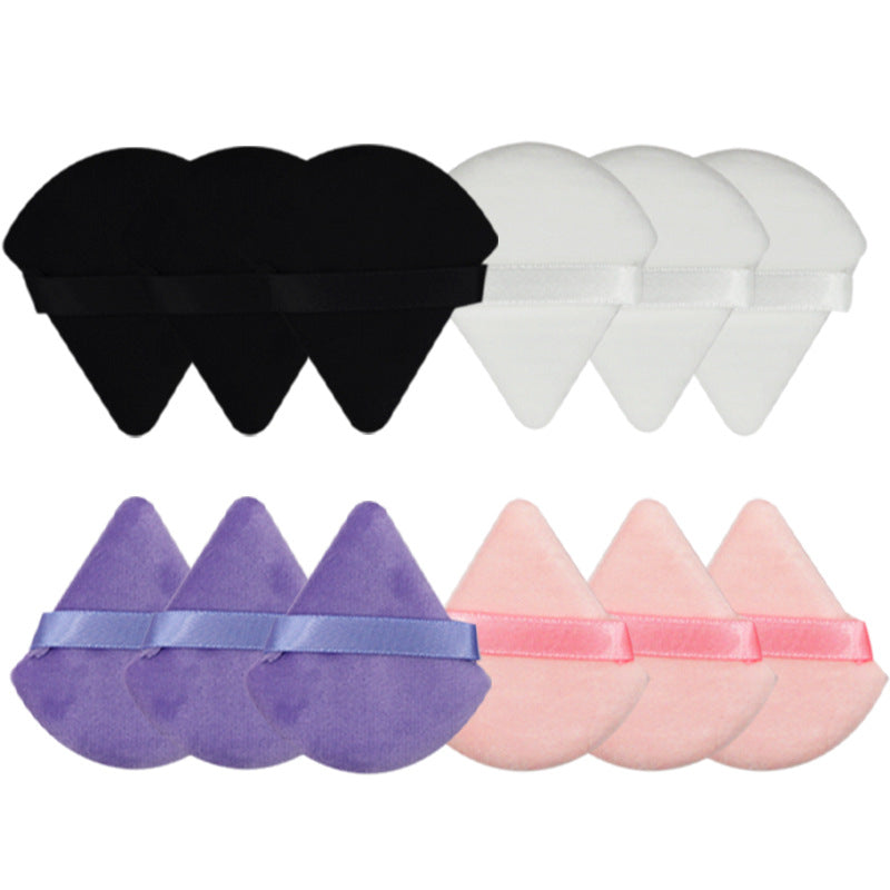 💄✨ Triangular Fan-Shaped Ribbon Powder Puff | Dry Makeup Set (12PCS)