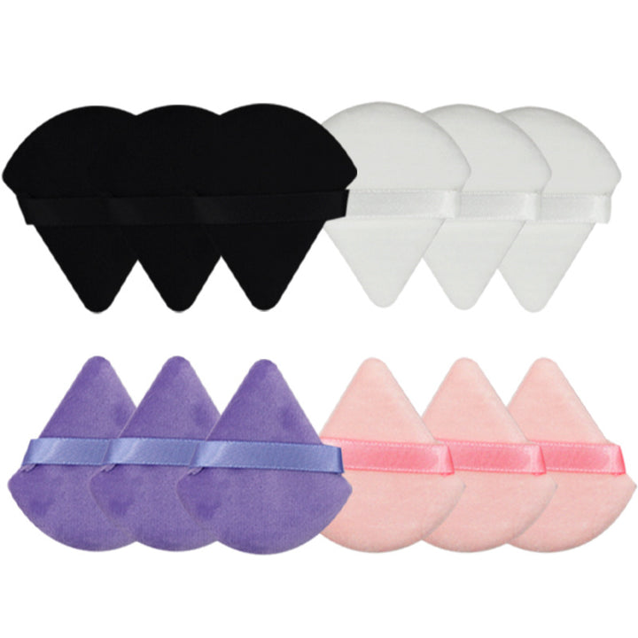 💄✨ Triangular Fan-Shaped Ribbon Powder Puff | Dry Makeup Set (12PCS)
