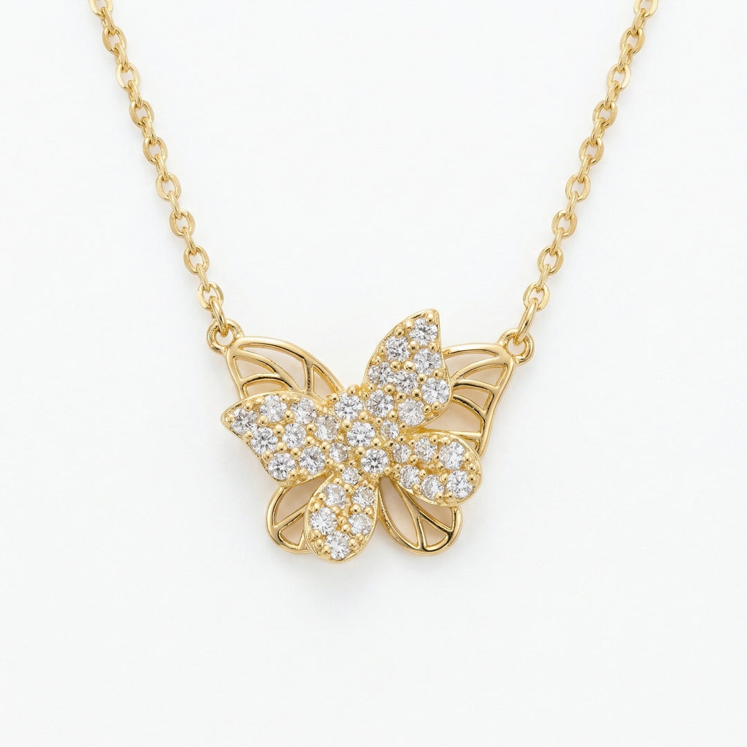 ✨ 925 Sterling Silver Butterfly Pendant Necklace with Diamond Accents ✨