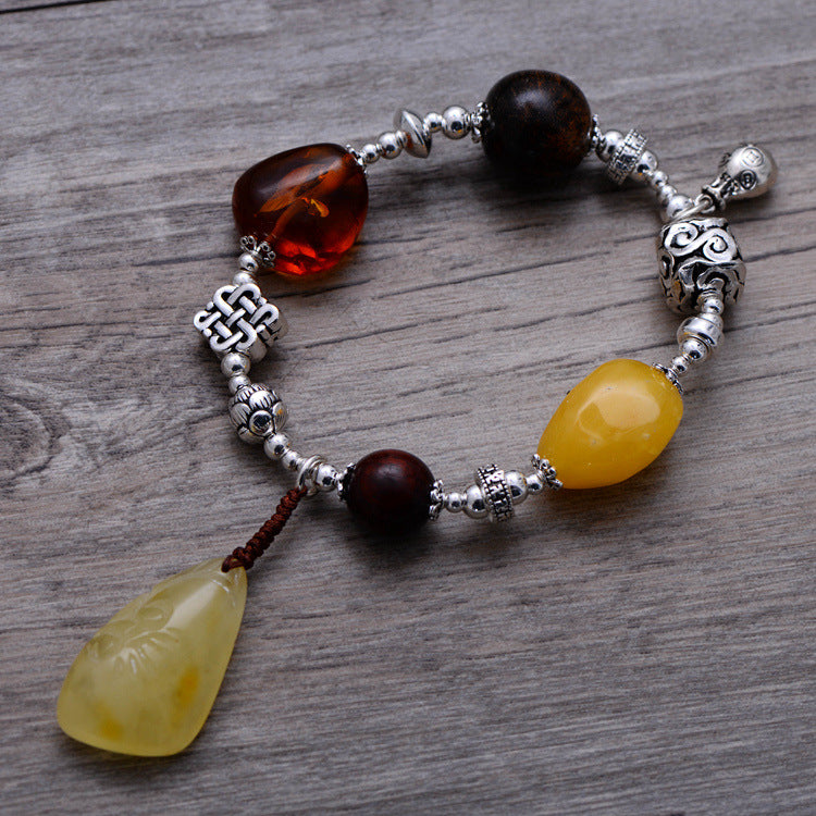 925 Sterling Silver Vintage Amber Beeswax Bracelet – Handmade Women’s Jewelry