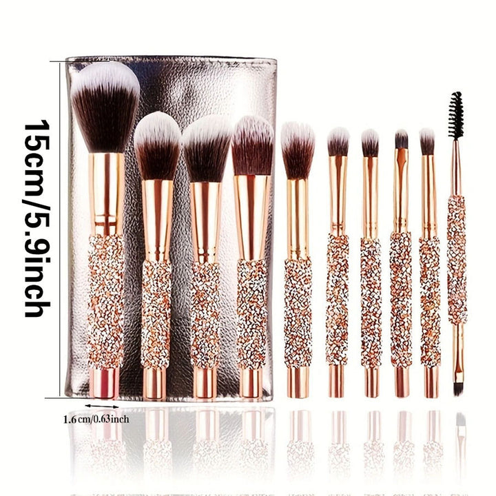 💎 10-Piece Luxury Crystal Makeup Brush Set – Diamond Rivet Handle with Pouch (Face & Eye Kit) 💄✨