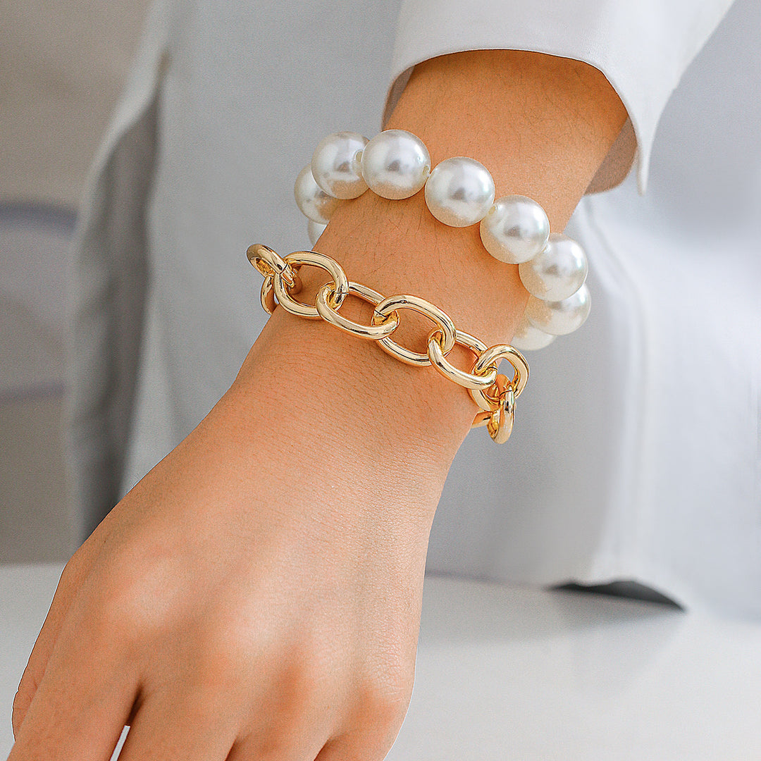 Exaggerated Big Round Bead Pearl Bracelet – Bold & Chic Set