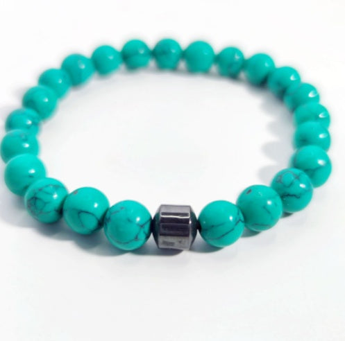 Natural Stone 8mm Couple Bracelet – Turquoise, Tiger Eye & Malachite Mix