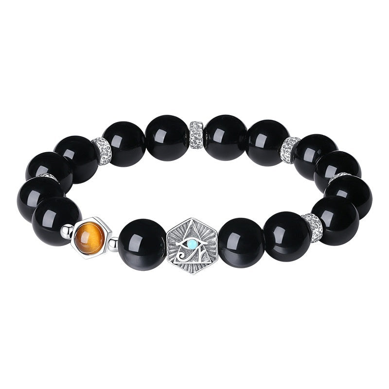 Tigereye God’s Eye Bracelet – Men’s Retro S925 Sterling Silver Jewelry