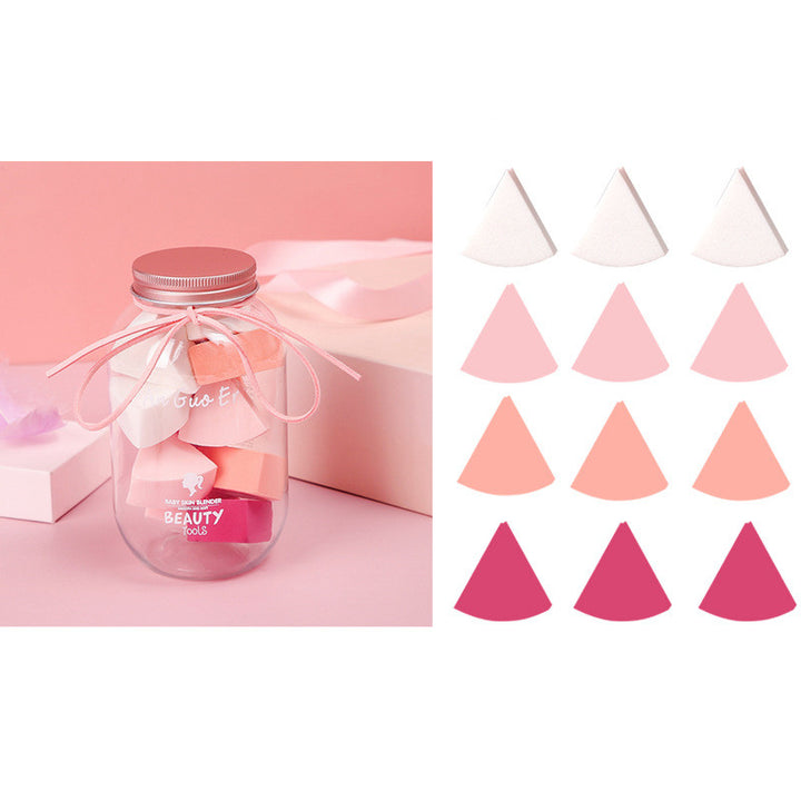 🥚💄 Makeup Egg Fan-Shaped Cushion Puff Set – 12PCS Soft Non-Latex Powder Puff Kit