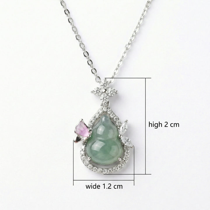 925 Sterling Silver Jadeite Gourd Pendant Necklace – Diamond & Pink Gemstone Accent
