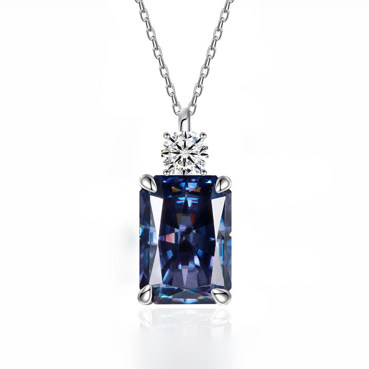 Women’s Deep Tanzanite Rectangular Necklace – 925 Silver Ice-Flower Cut Diamond Pendant