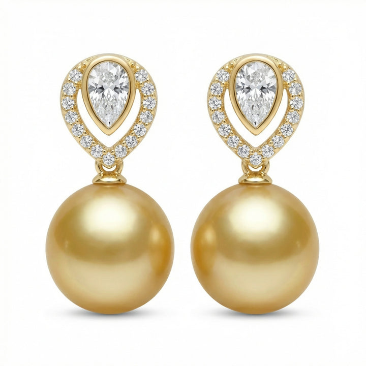 ✨ 925 Sterling Silver South Sea Pearl Teardrop Earrings with Diamond Halo Accents ✨