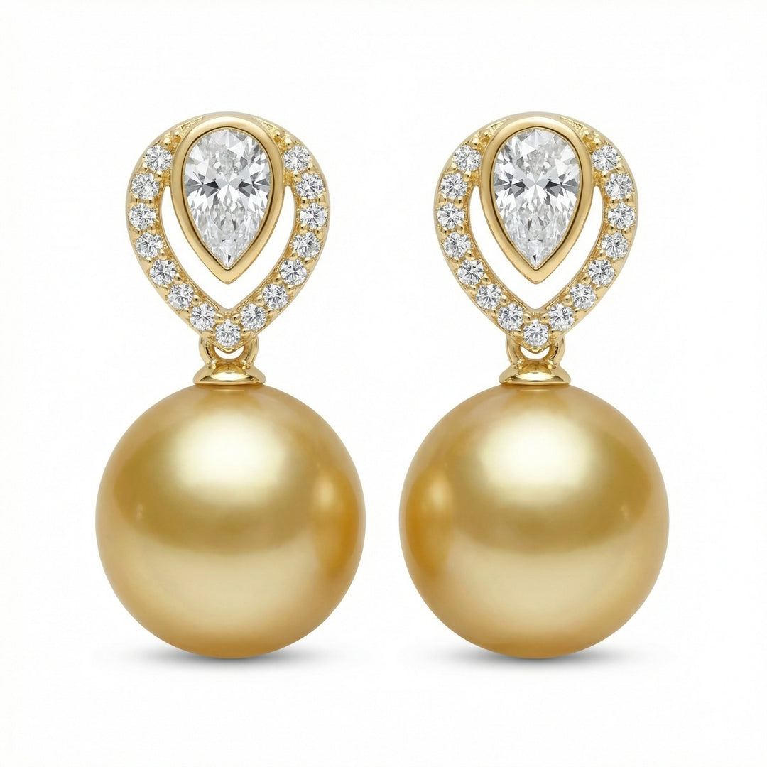 ✨ 925 Sterling Silver South Sea Pearl Teardrop Earrings with Diamond Halo Accents ✨