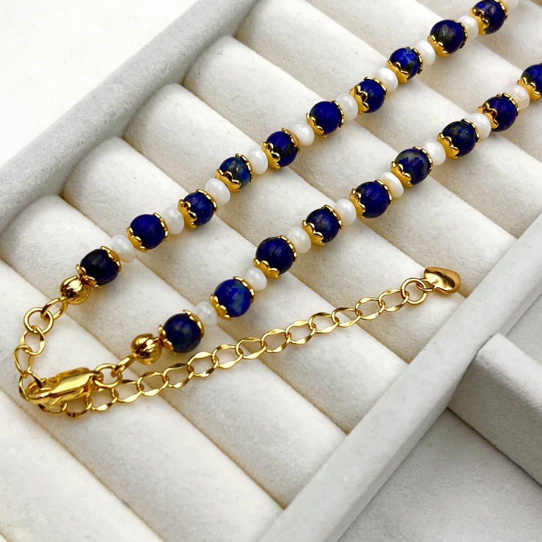 Retro Lapis Stone & Pearl Necklace for Women – Elegant Vintage Fashion Jewelry