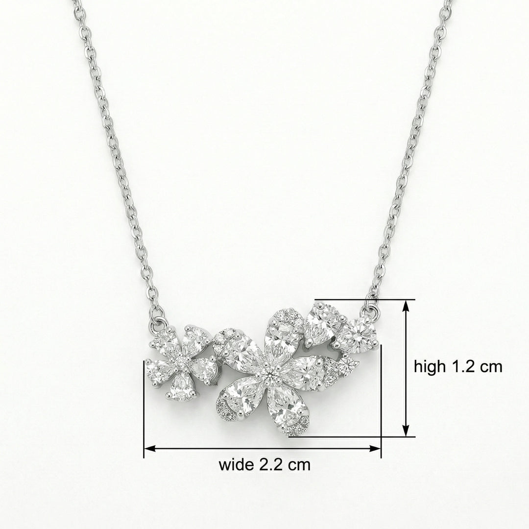 ✨ 925 Sterling Silver Floral Diamond Cluster Necklace