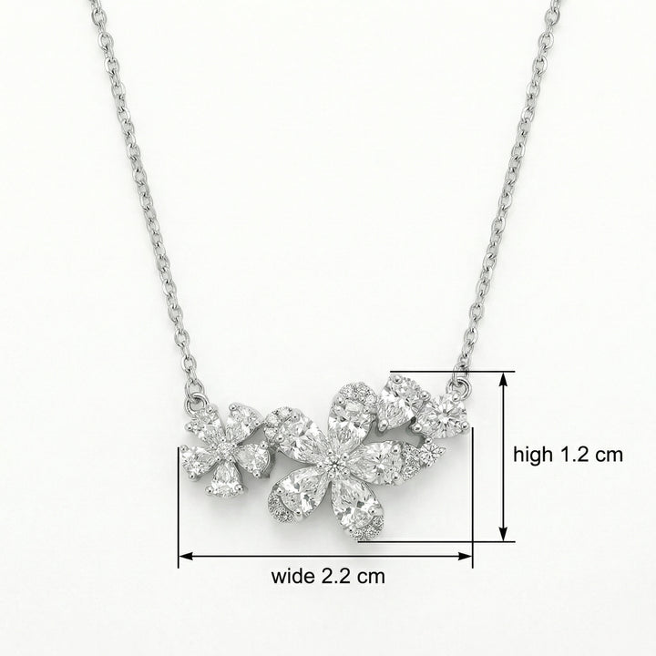✨ 925 Sterling Silver Floral Diamond Cluster Necklace