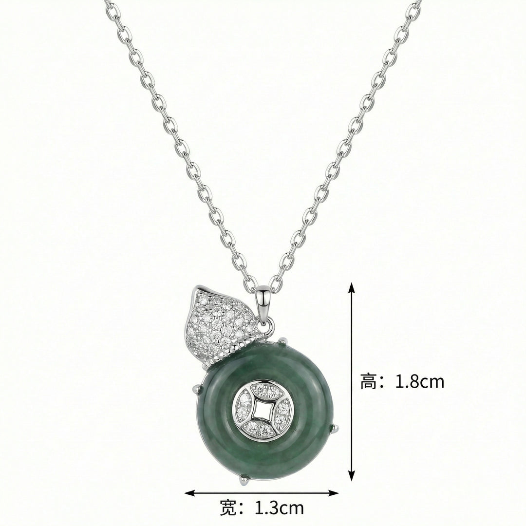 925 Sterling Silver Elegant Green Jade Hulu Gourd Pendant Necklace with Pavé Crystal Accents