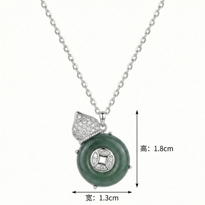 925 Sterling Silver Elegant Green Jade Hulu Gourd Pendant Necklace with Pavé Crystal Accents