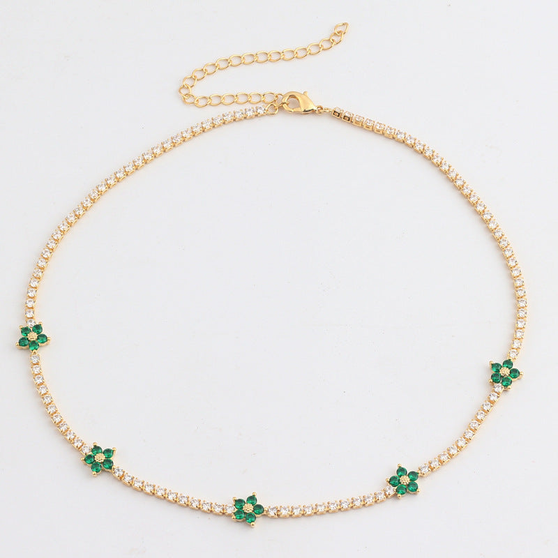 Women’s Flower Zircon Necklace – Micro-Pavé Floral Pendant Chain
