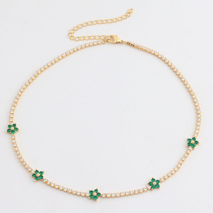 Women’s Flower Zircon Necklace – Micro-Pavé Floral Pendant Chain