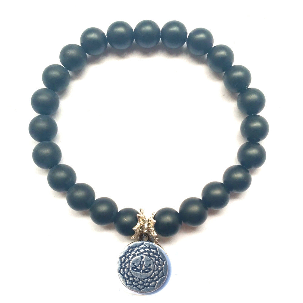 Frosted Black Agate Handmade Bracelet – Tree of Life Charm