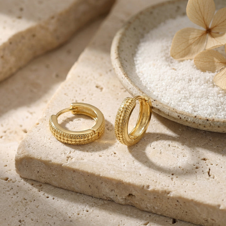 ✨ 925 Sterling Silver Textured Beaded Huggie Hoop Earrings ✨