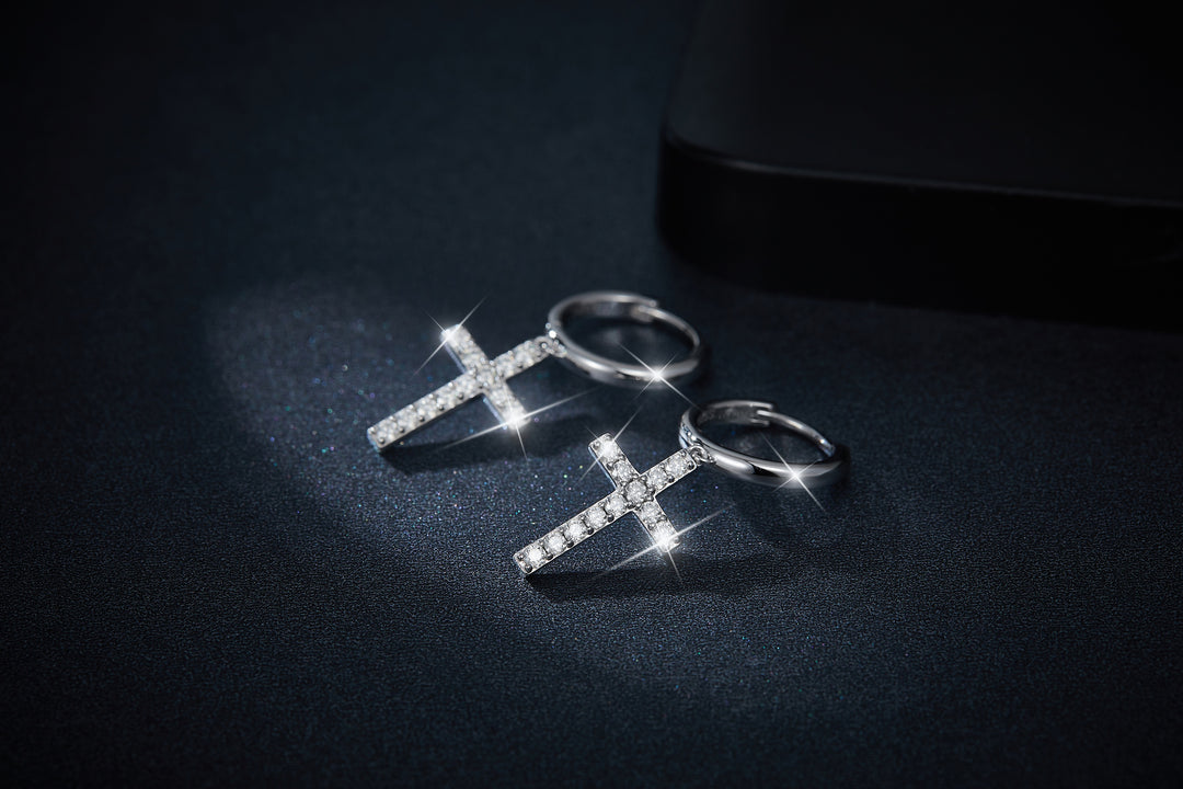 Luxury Minimalist Moissanite Cross Earrings – Platinum-Plated S925 Silver