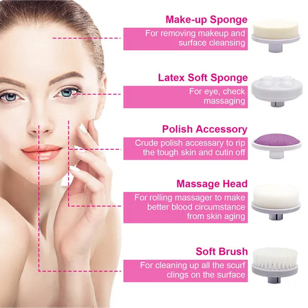 🧼💖 Waterproof Facial Cleansing Brush | 5-in-1 Spin Cleaning System with Massage & Exfoliation