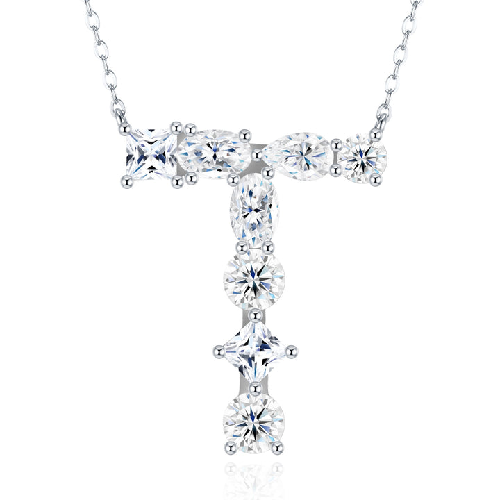 💎 Bubble Letter T Pendant Necklace – Platinum & Gold-Plated S925 Silver with Moissanite 💎