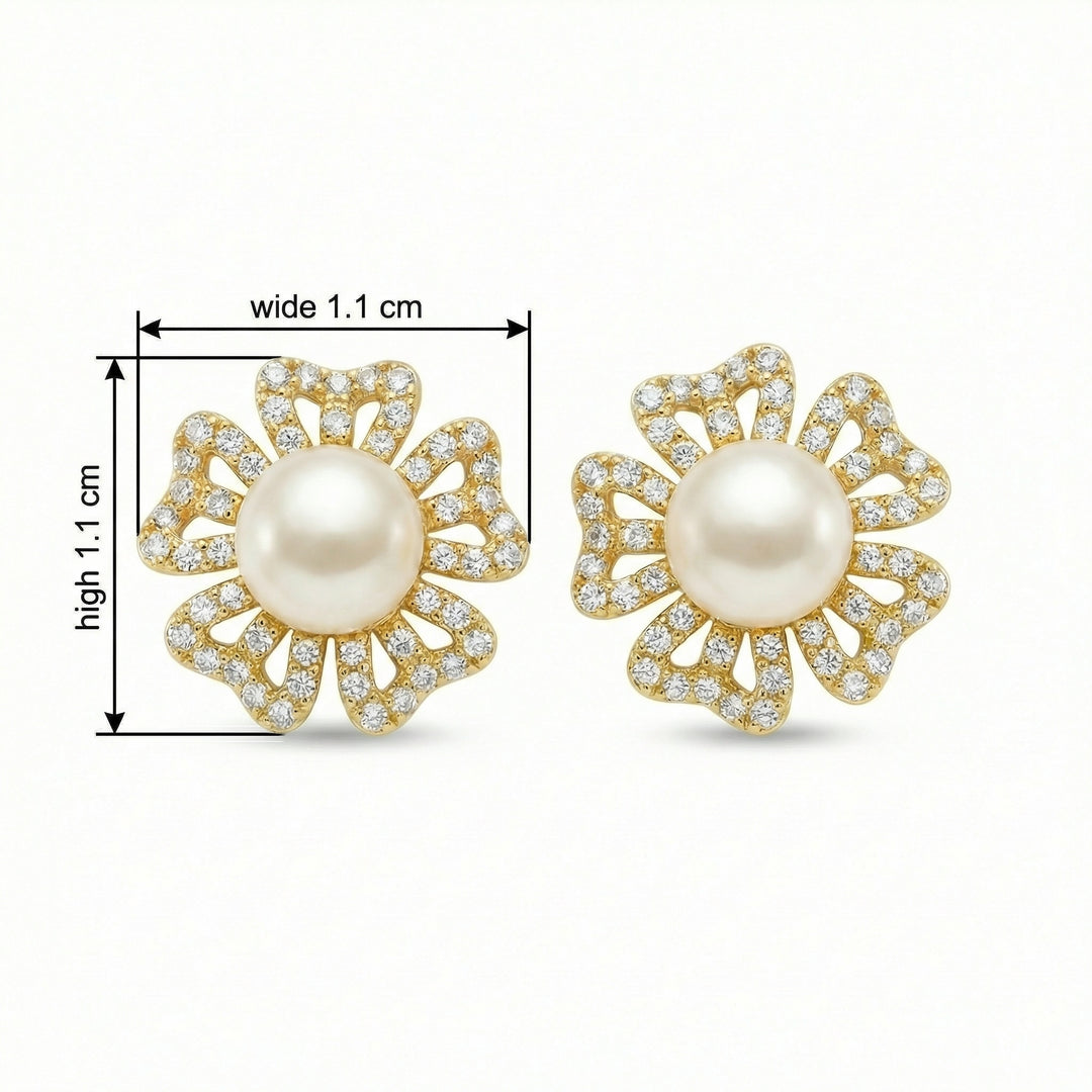 ✨ 925 Sterling Silver Floral Pearl Stud Earrings with Sparkling Stone Accents