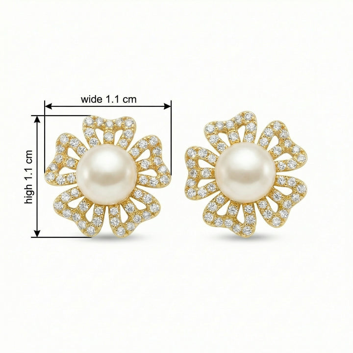 ✨ 925 Sterling Silver Floral Pearl Stud Earrings with Sparkling Stone Accents