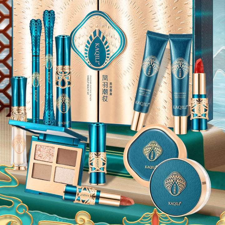 💙 Creative Portable Home Makeup Kit – 12-Piece All-in-One Cosmetic Set (Blue Gift Bag) ✨