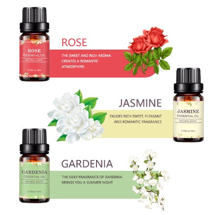 ✨ Aromatherapy Oil Set — White Tea, Rose & Gardenia (10ml Each) 🌿🌸