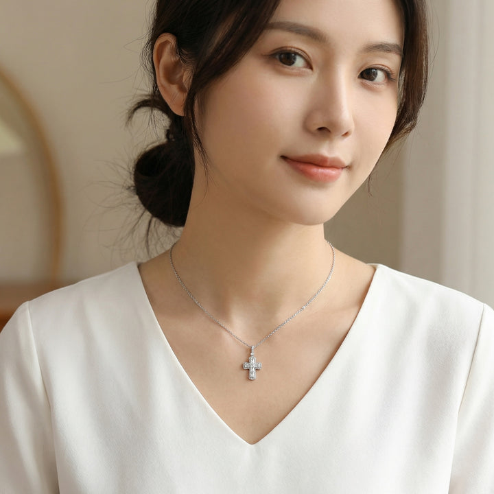 ✨ 925 Sterling Silver Cross Necklace with CZ Accents
