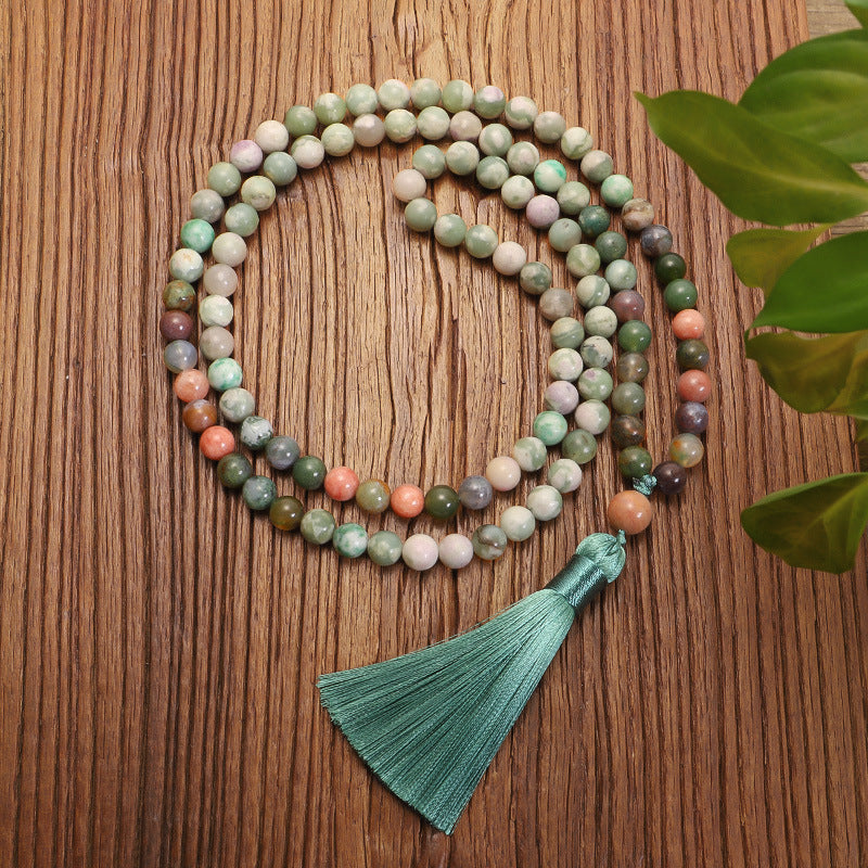 108 Natural Stone Tassel Necklace – Indian Agate Bohemian Style