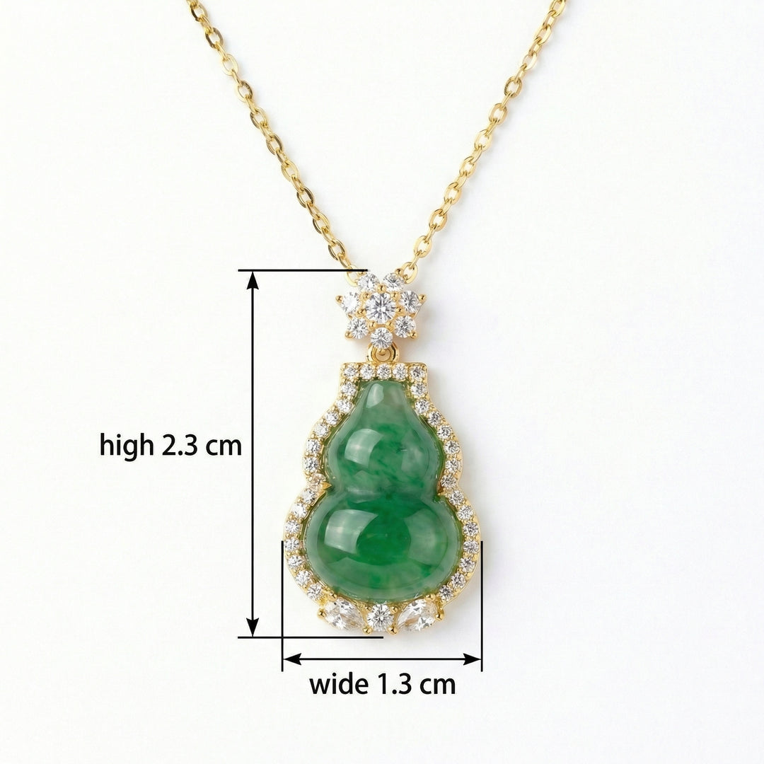 ✨ 925 Sterling Silver Green Jade Gourd Necklace