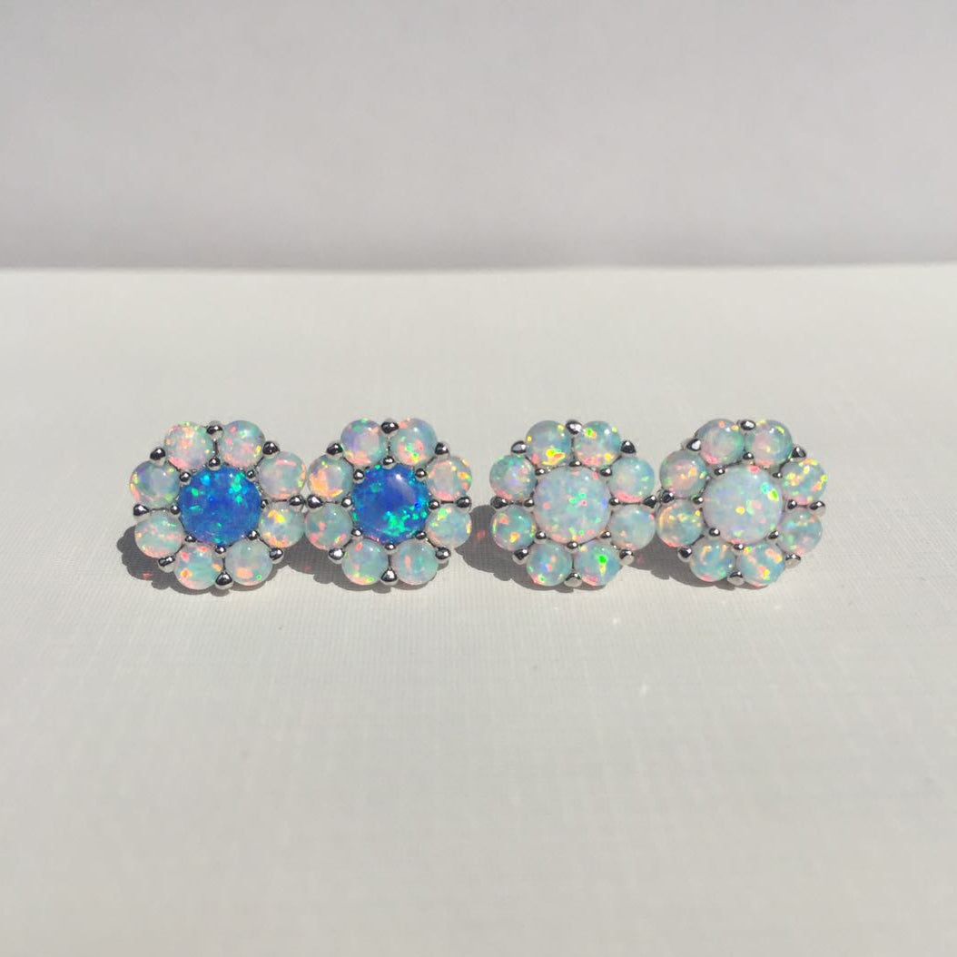 S925 Sterling Silver Opal Flower Earrings – Elegant Floral Stud Jewelry