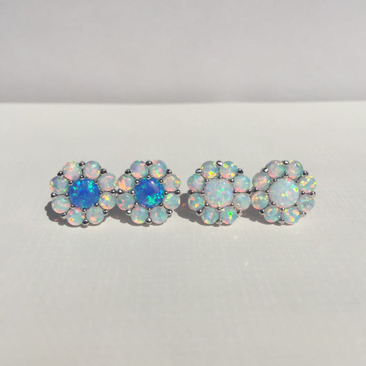 S925 Sterling Silver Opal Flower Earrings – Elegant Floral Stud Jewelry