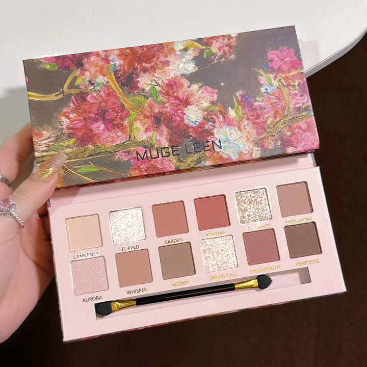 🎨 12-Color Begonia Oil Painting Eyeshadow Palette – Rose Tone Matte & Glitter Makeup Set ✨