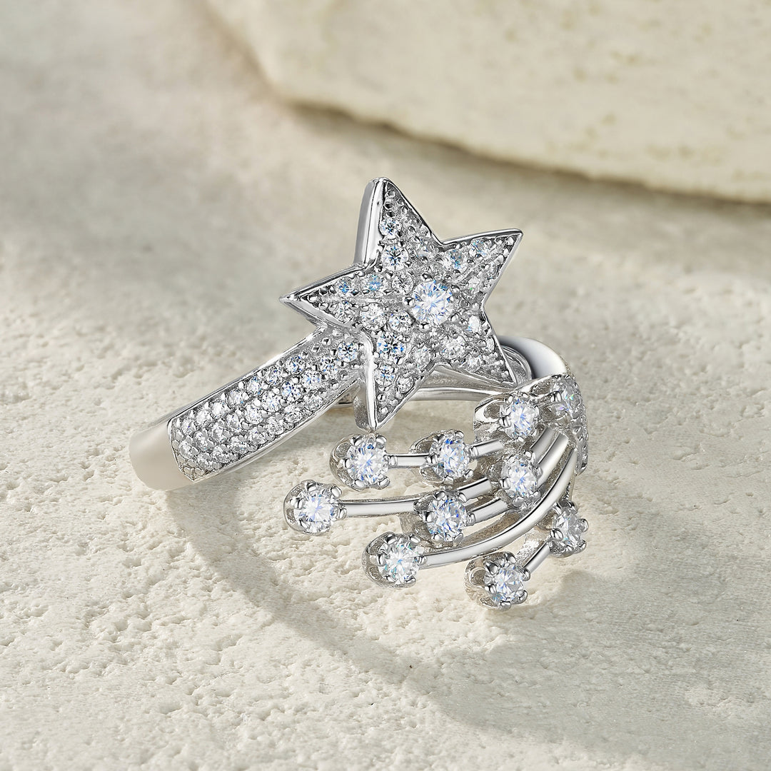 💍 Comet Moissanite Minimalist Ring – Platinum-Plated S925 Silver (5g, Sizes 5–9) 💍