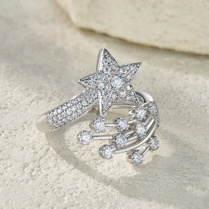 💍 Comet Moissanite Minimalist Ring – Platinum-Plated S925 Silver (5g, Sizes 5–9) 💍
