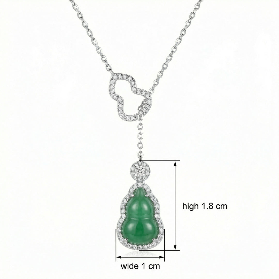 925 Sterling Silver Green Jadeite & Diamond Wulu Pendant Necklace – Polished White Finish