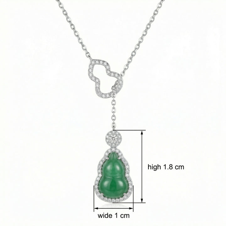 925 Sterling Silver Green Jadeite & Diamond Wulu Pendant Necklace – Polished White Finish