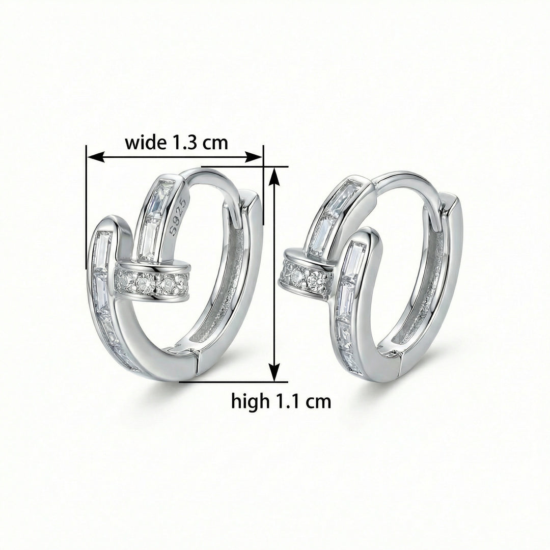 ✨ 925 Sterling Silver Nail-Shaped Huggie Hoop Earrings with CZ Stones ✨
