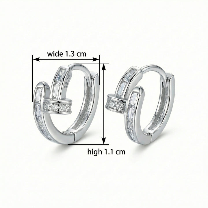 ✨ 925 Sterling Silver Nail-Shaped Huggie Hoop Earrings with CZ Stones ✨