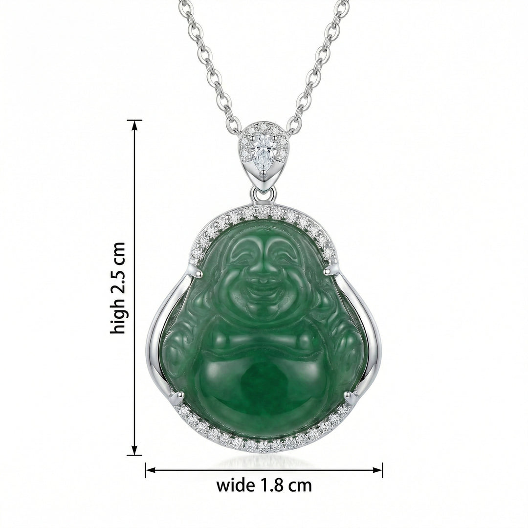 925 Sterling Silver Green Jade Laughing Buddha Necklace – Elegant Pendant with Timeless Charm