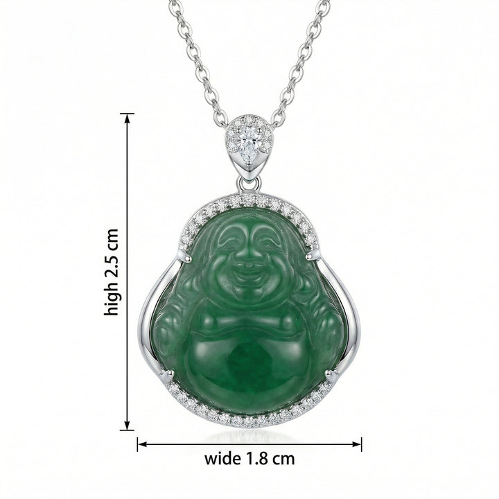 925 Sterling Silver Green Jade Laughing Buddha Necklace – Elegant Pendant with Timeless Charm