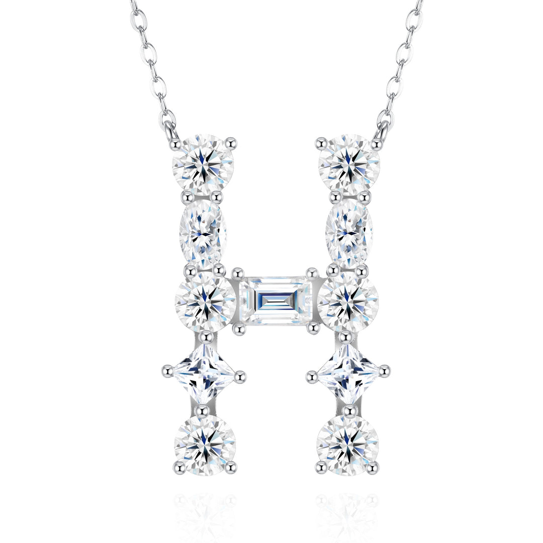 💎 Bubble Letter H Pendant Necklace – Platinum & Gold-Plated S925 Silver with Moissanite 💎