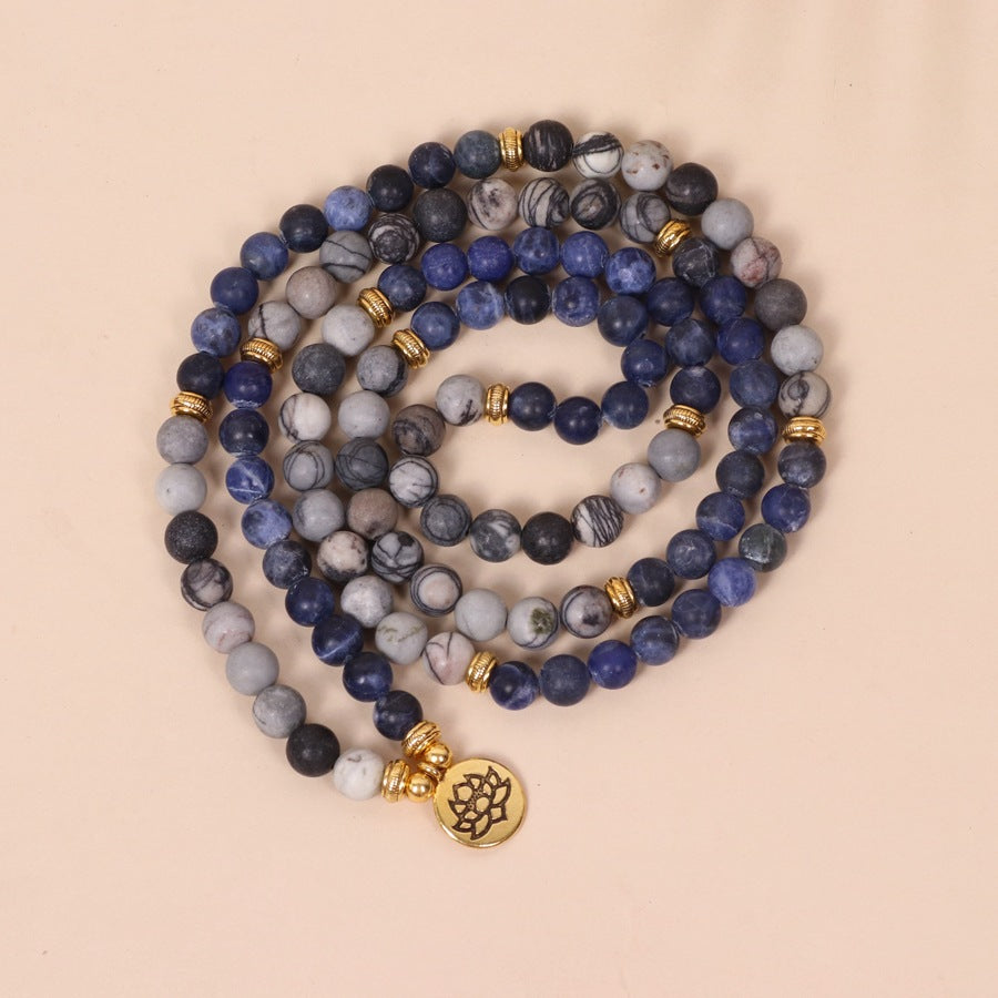 Multi-Layer Blue Pattern Stone Bead Bracelet – Natural Style Fresh Jewelry