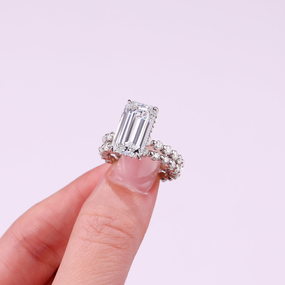 💍 Octagonal Moissanite Double Ring Set – Platinum-Plated S925 Silver (8×14 mm) 💍